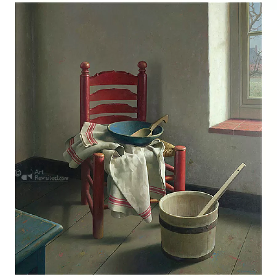 Art Revisited Atelier met rode knopstoel | Wenskaarten