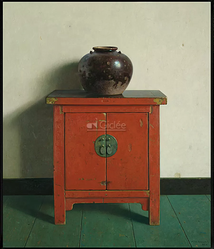 Art Revisited Chinese pot op rode Chinese kast | Giclées