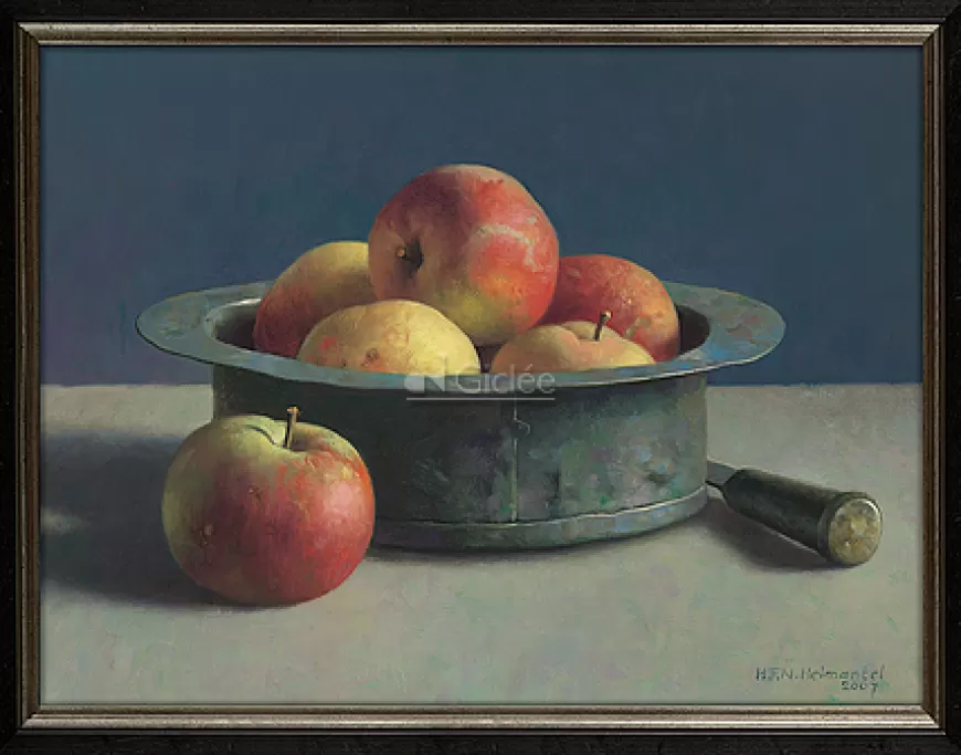 Koperen bak met appels^Art Revisited Outlet