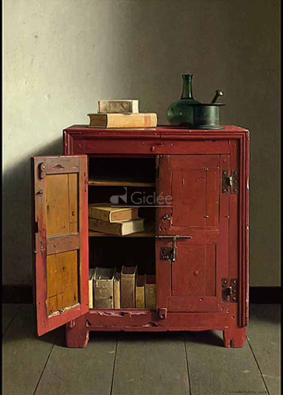 Art Revisited Rode kast met boeken | Giclées